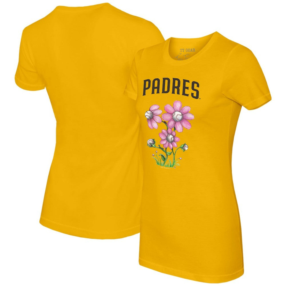 San Diego Padres Tiny Turnip Women's Blooming Baseballs T-Shirt - Gold T-shirts