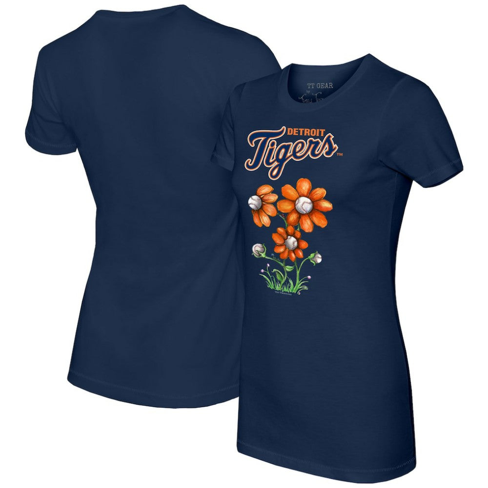 Detroit Tigers Tiny Turnip Women's Blooming Baseballs T-Shirt - Navy T-shirts