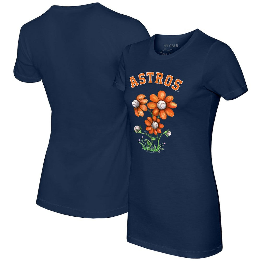 Houston Astros Tiny Turnip Women's Blooming Baseballs T-Shirt - Navy T-shirts
