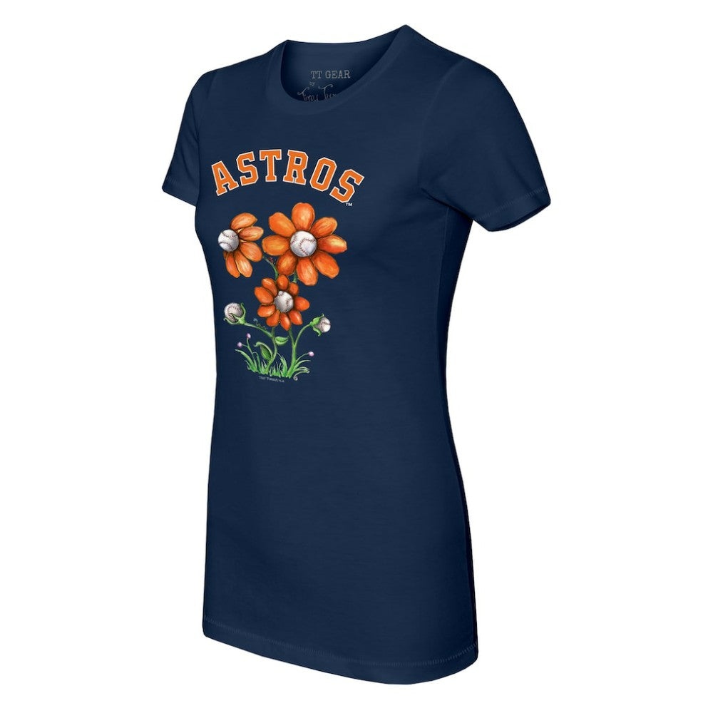 Houston Astros Tiny Turnip Women's Blooming Baseballs T-Shirt - Navy T-shirts