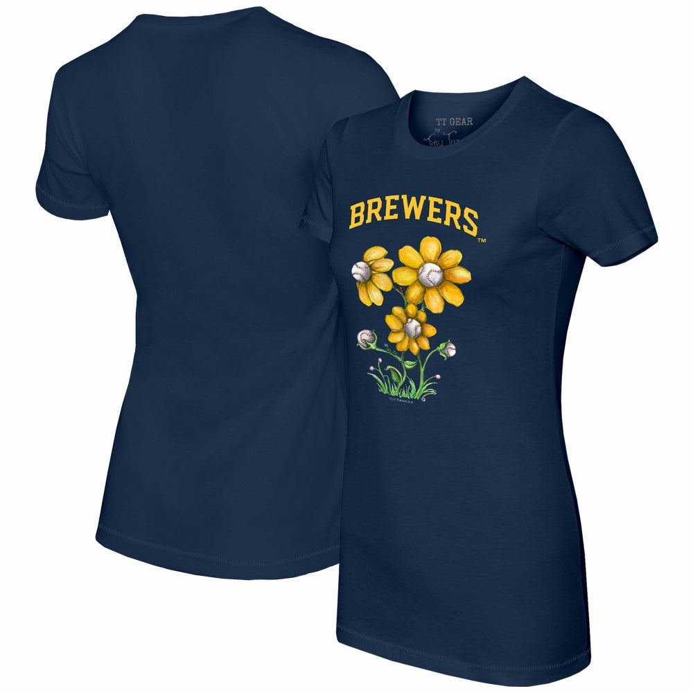 Milwaukee Brewers Tiny Turnip Women's Blooming Baseballs T-Shirt - Navy T-shirts