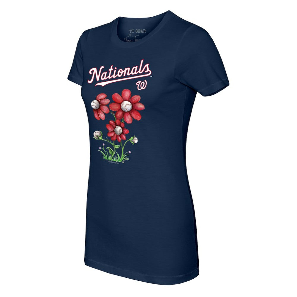 Washington Nationals Tiny Turnip Women's Blooming Baseballs T-Shirt - Navy T-shirts