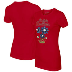 St. Louis Cardinals Tiny Turnip Women's Blooming Baseballs T-Shirt - Red T-shirts