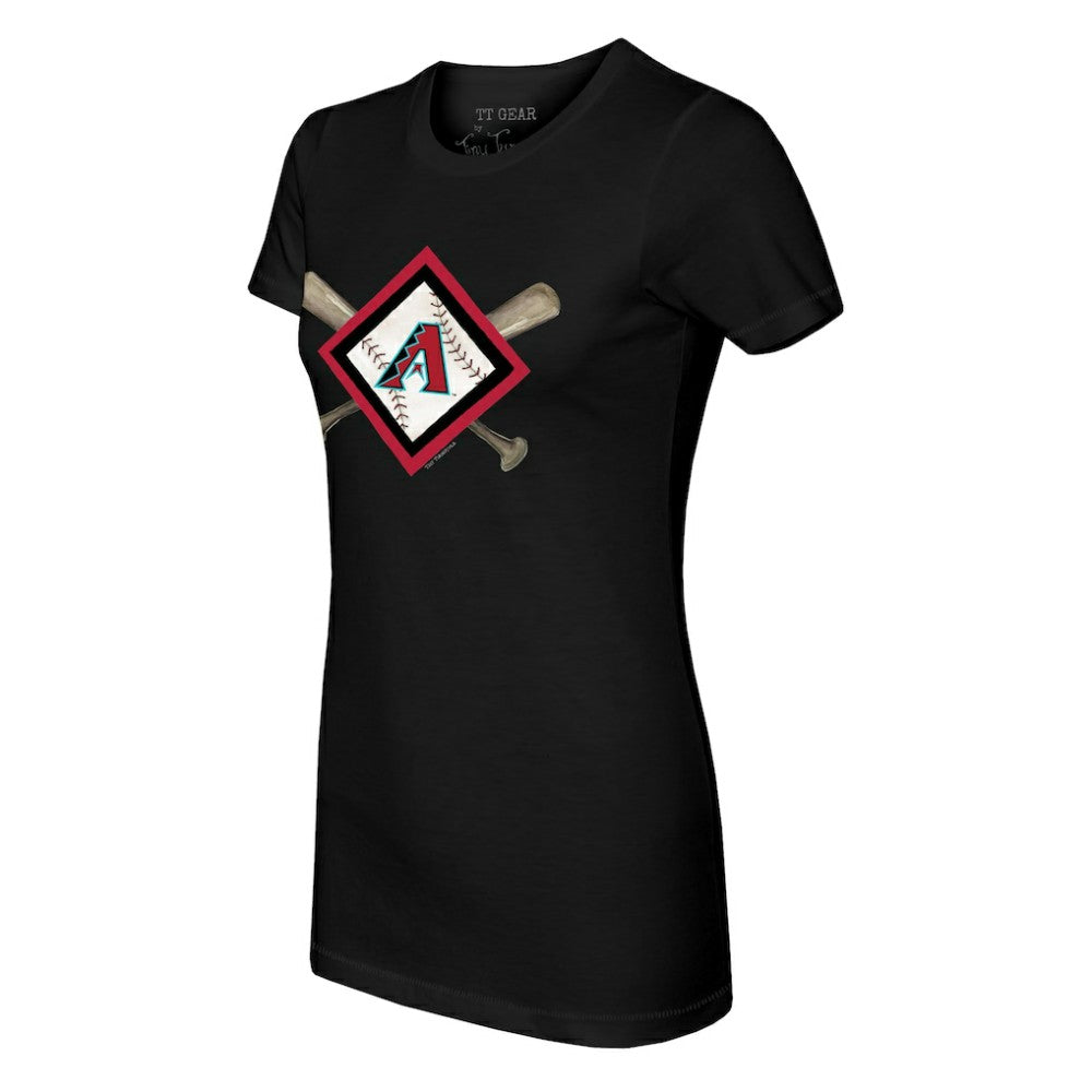 Arizona Diamondbacks Tiny Turnip Women's Diamond Cross Bats T-Shirt - Black T-shirts