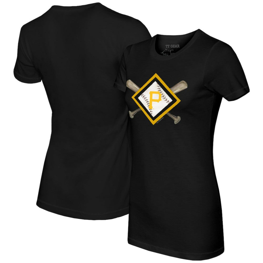 Pittsburgh Pirates Tiny Turnip Women's Diamond Cross Bats T-Shirt - Black T-shirts