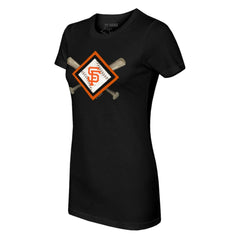 San Francisco Giants Tiny Turnip Women's Diamond Cross Bats T-Shirt - Black T-shirts