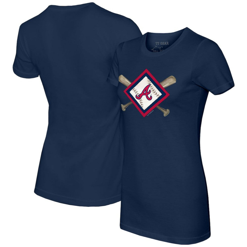 Atlanta Braves Tiny Turnip Women's Diamond Cross Bats T-Shirt - Navy T-shirts