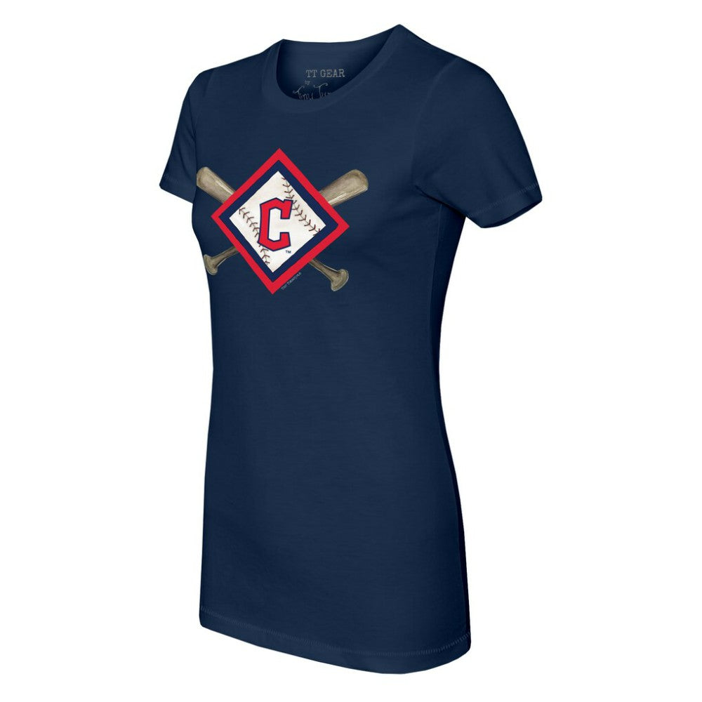 Cleveland Guardians Tiny Turnip Women's Diamond Cross Bats T-Shirt - Navy T-shirts