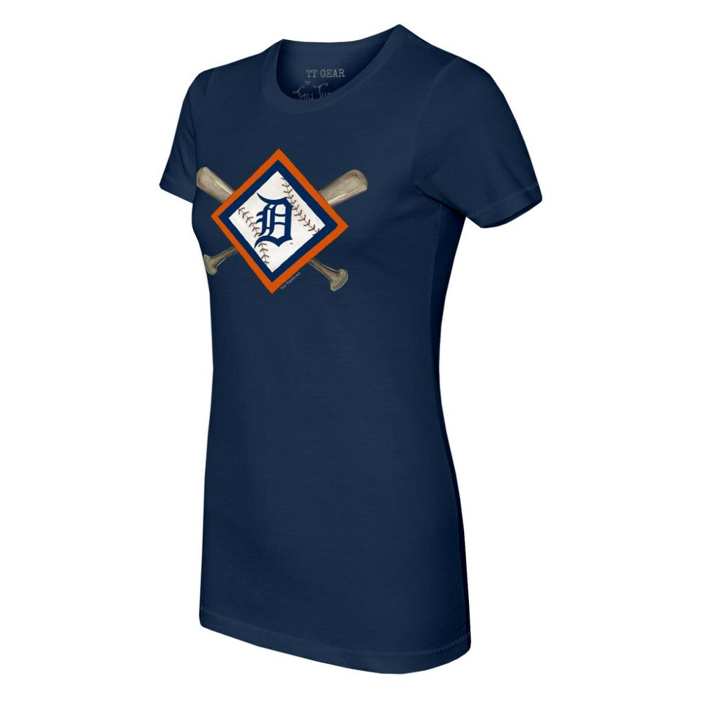 Detroit Tigers Tiny Turnip Women's Diamond Cross Bats T-Shirt - Navy T-shirts
