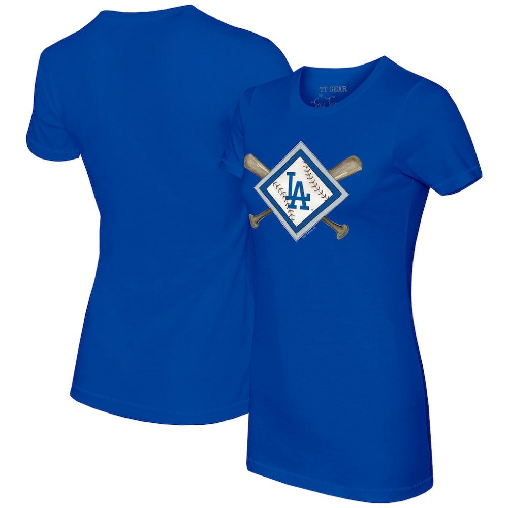 Los Angeles Dodgers Tiny Turnip Women's Diamond Cross Bats T-Shirt - Royal T-shirts