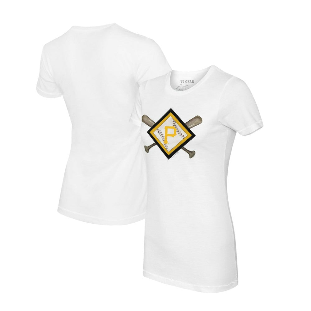 Pittsburgh Pirates Tiny Turnip Women's Diamond Cross Bats T-Shirt - White T-shirts