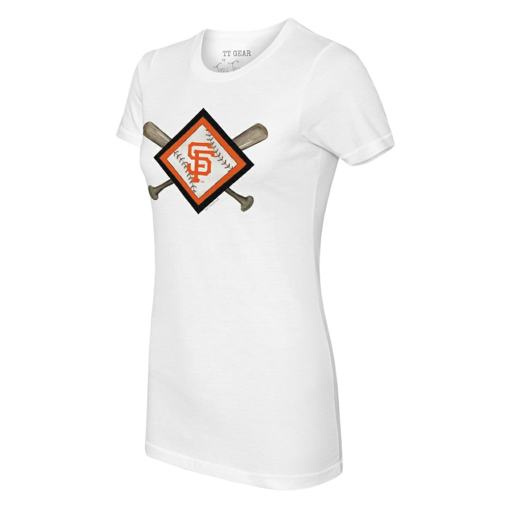 San Francisco Giants Tiny Turnip Women's Diamond Cross Bats T-Shirt - White T-shirts