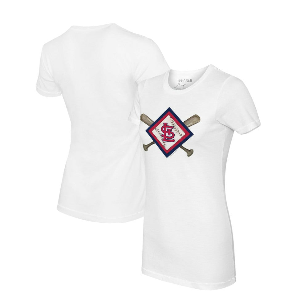 St. Louis Cardinals Tiny Turnip Women's Diamond Cross Bats T-Shirt - White T-shirts