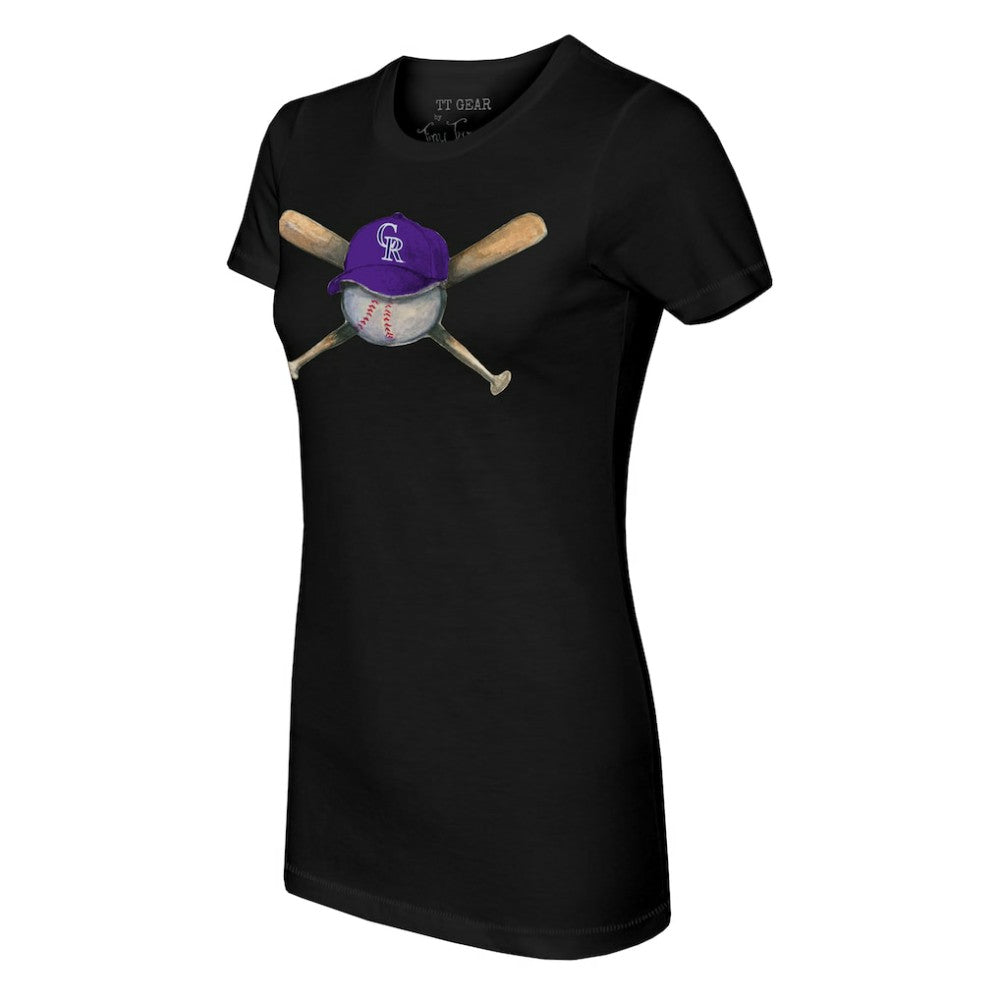 Colorado Rockies Tiny Turnip Women's Hat Crossbats T-Shirt - Black Hats