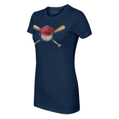 Cleveland Guardians Tiny Turnip Women's Hat Crossbats T-Shirt - Navy Hats