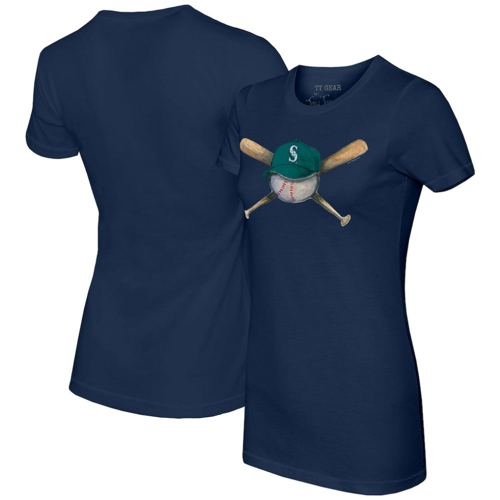 Seattle Mariners Tiny Turnip Women's Hat Crossbats T-Shirt - Navy Hats