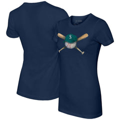 Seattle Mariners Tiny Turnip Women's Hat Crossbats T-Shirt - Navy Hats