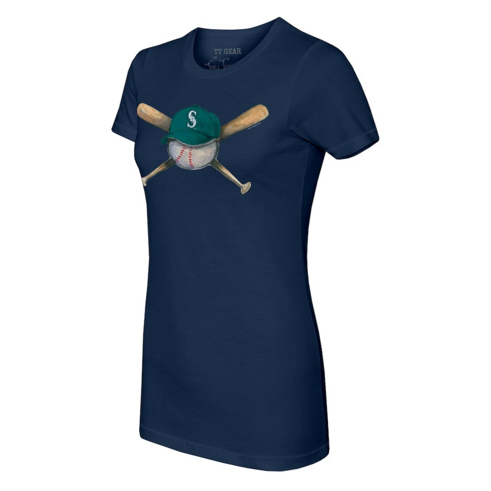 Seattle Mariners Tiny Turnip Women's Hat Crossbats T-Shirt - Navy Hats