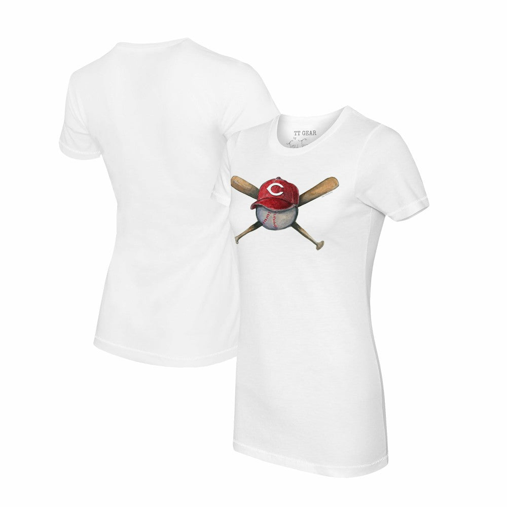 Cincinnati Reds Tiny Turnip Women's Hat Crossbats T-Shirt - White Hats