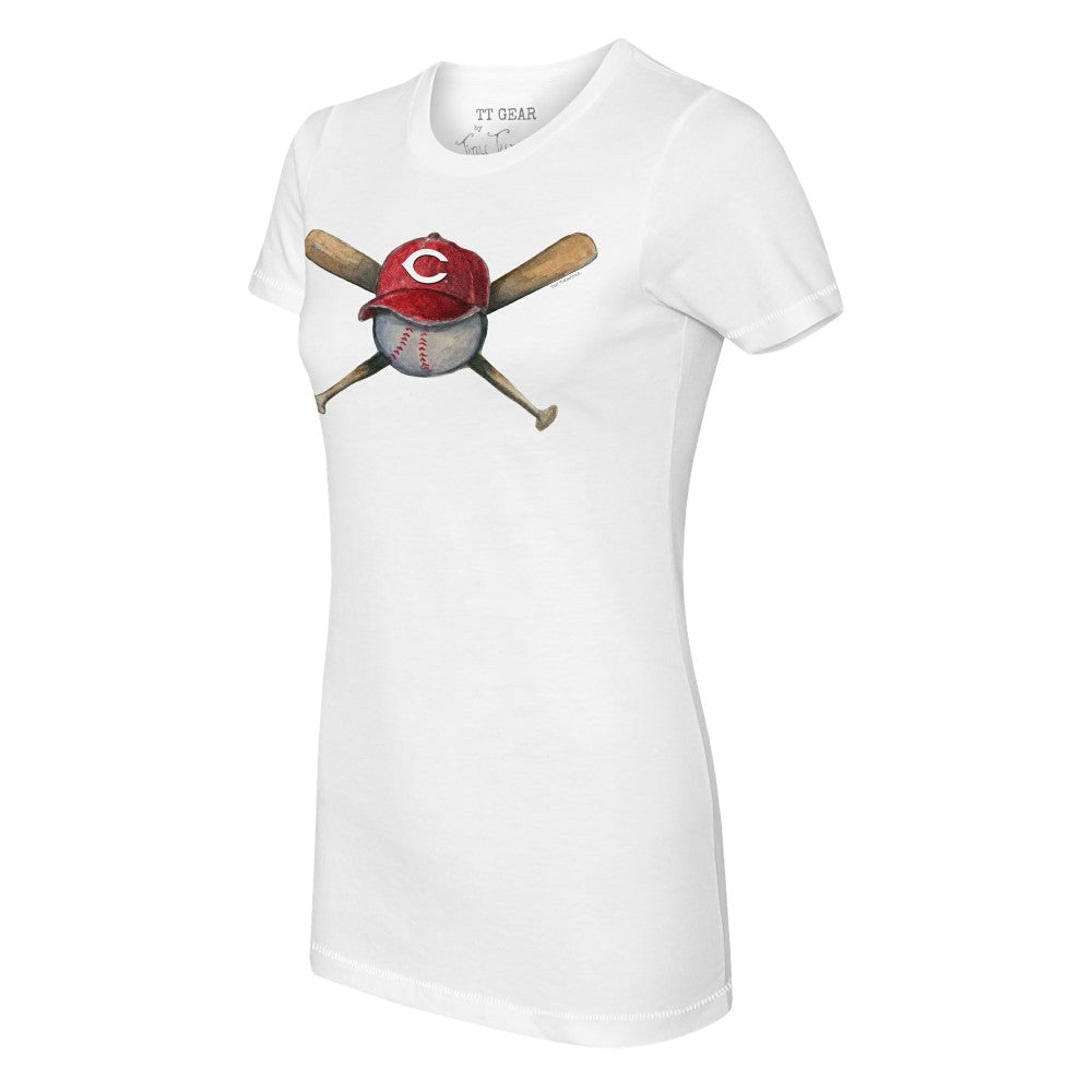 Cincinnati Reds Tiny Turnip Women's Hat Crossbats T-Shirt - White Hats