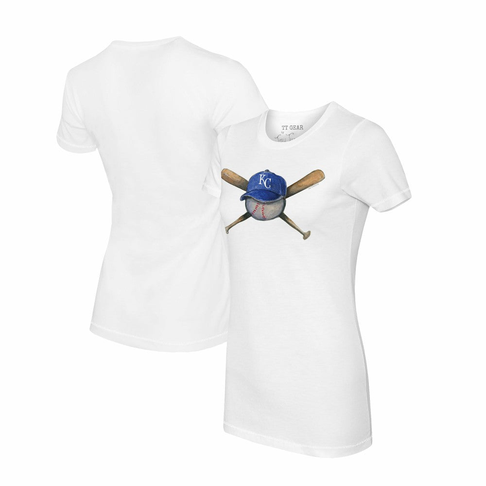 Kansas City Royals Tiny Turnip Women's Hat Crossbats T-Shirt - White Hats