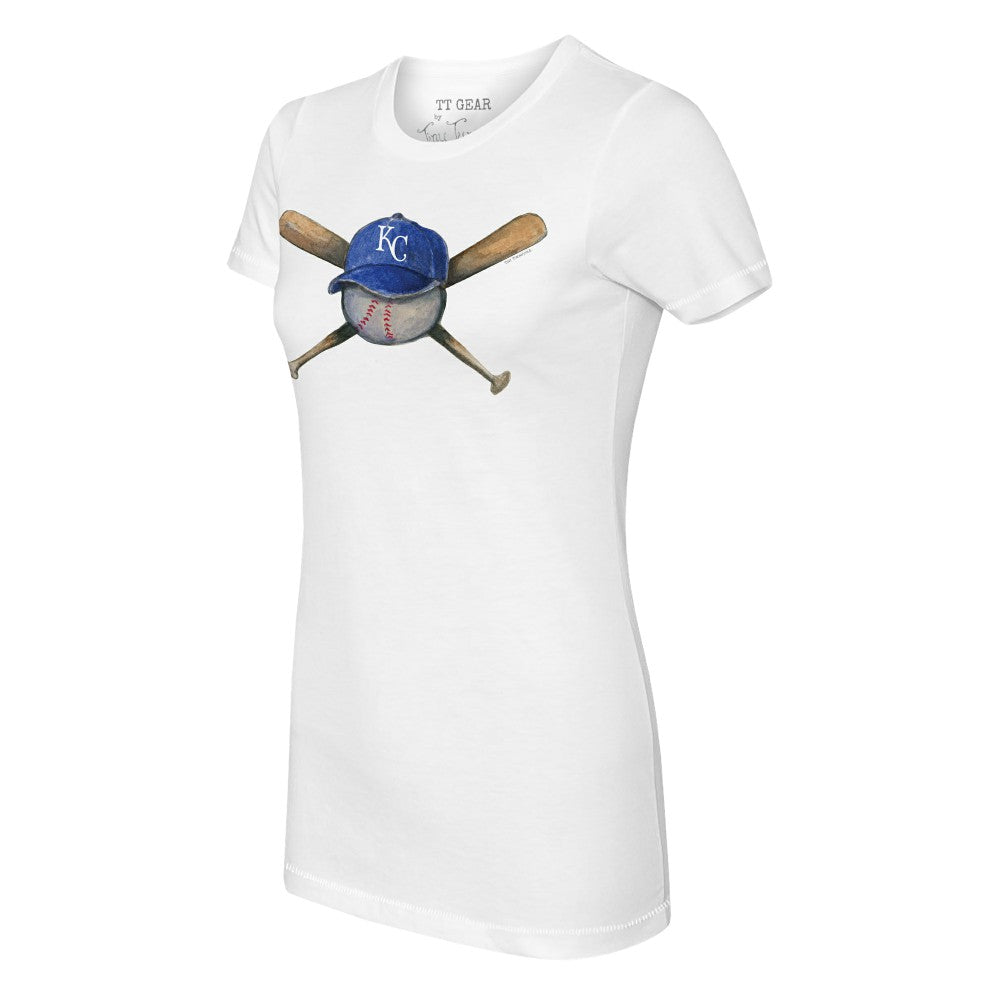 Kansas City Royals Tiny Turnip Women's Hat Crossbats T-Shirt - White Hats