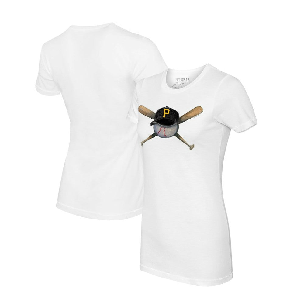 Pittsburgh Pirates Tiny Turnip Women's Hat Crossbats T-Shirt - White Hats
