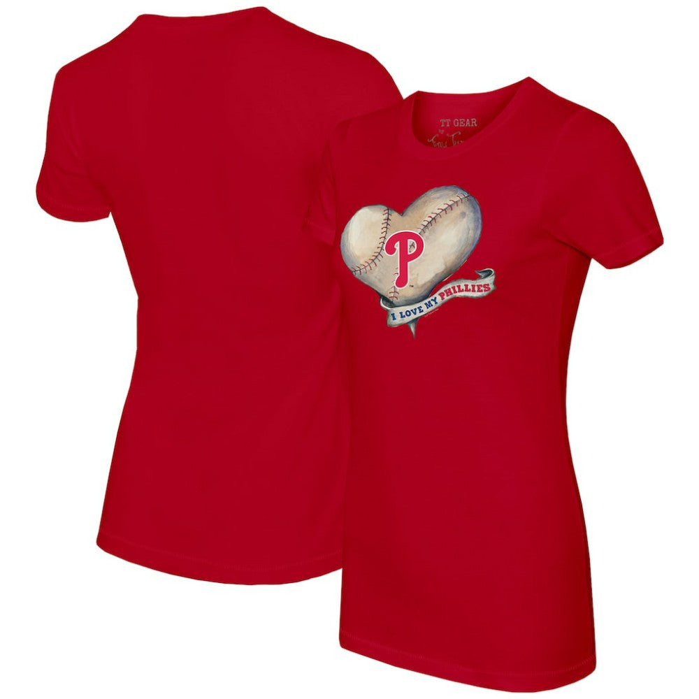 Philadelphia Phillies Tiny Turnip Women's Heart Banner T-Shirt - Red T-shirts