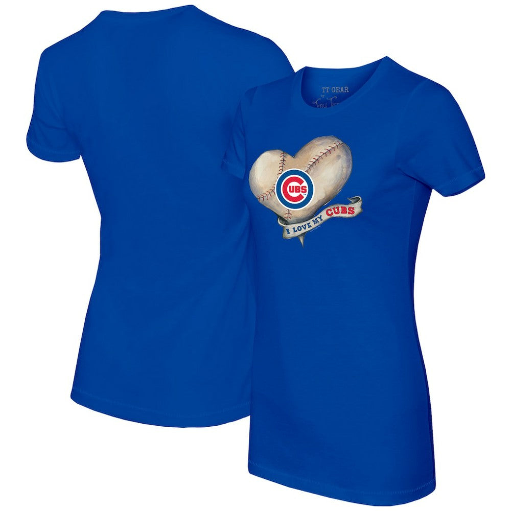 Chicago Cubs Tiny Turnip Women's Heart Banner T-Shirt - Royal T-shirts
