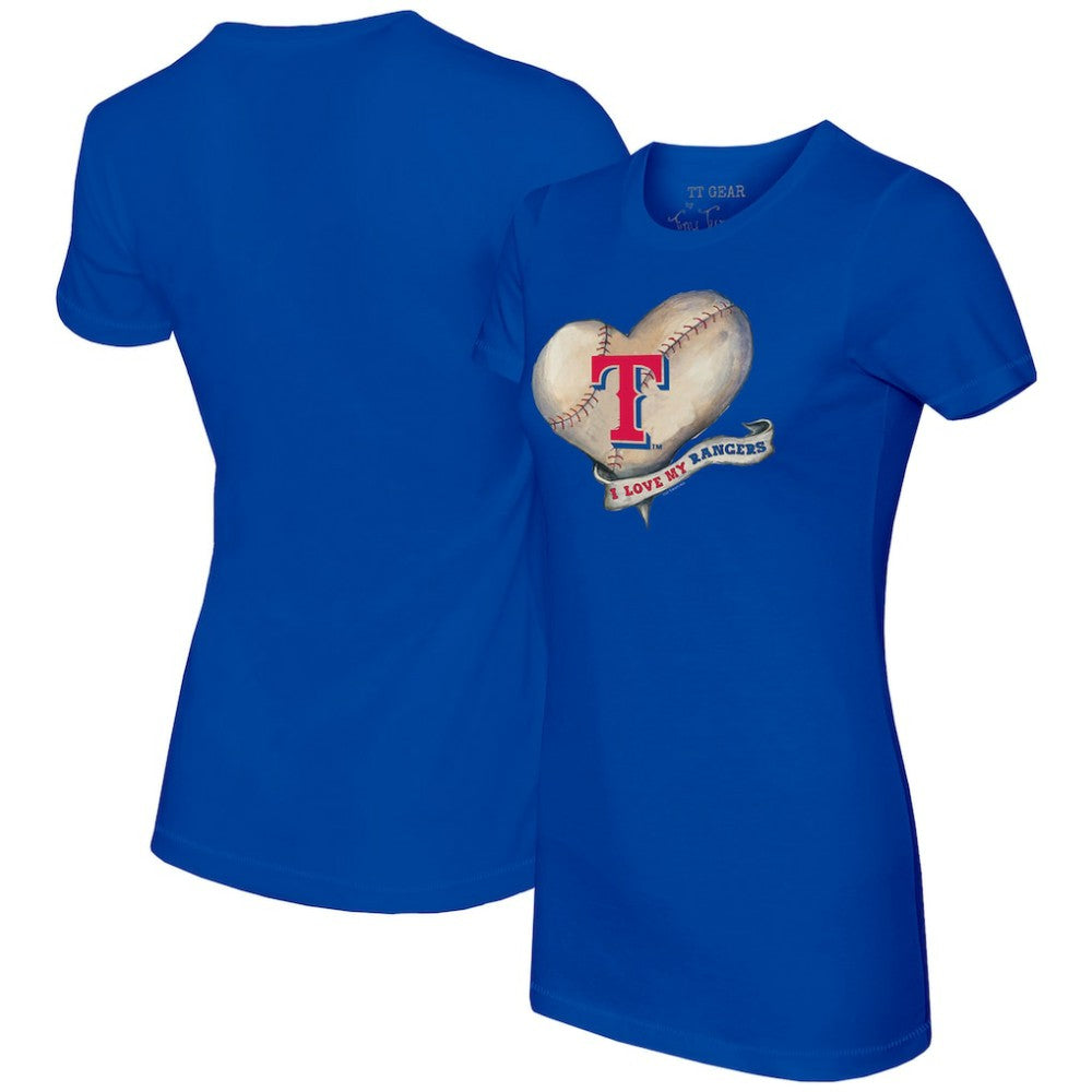 Texas Rangers Tiny Turnip Women's Heart Banner T-Shirt - Royal T-shirts