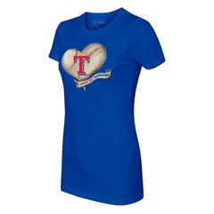 Texas Rangers Tiny Turnip Women's Heart Banner T-Shirt - Royal T-shirts