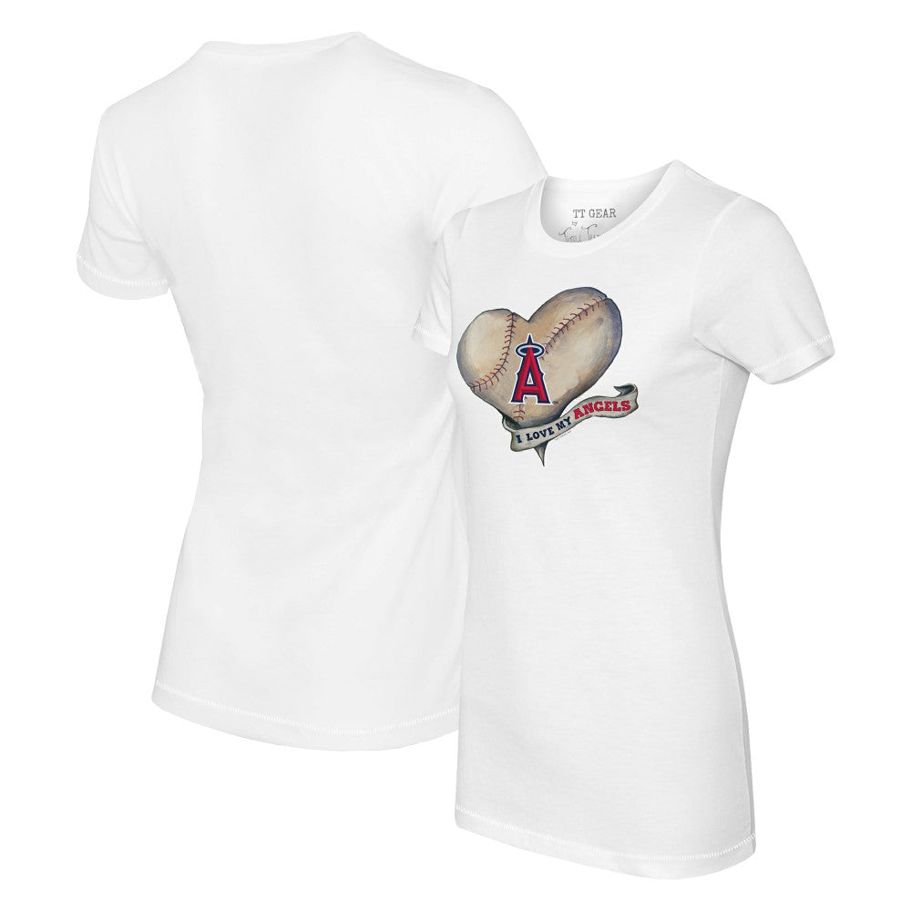 Los Angeles Angels Tiny Turnip Women's Heart Banner T-Shirt - White T-shirts