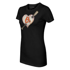 Baltimore Orioles Tiny Turnip Women's Heart Bat T-Shirt - Black T-shirts