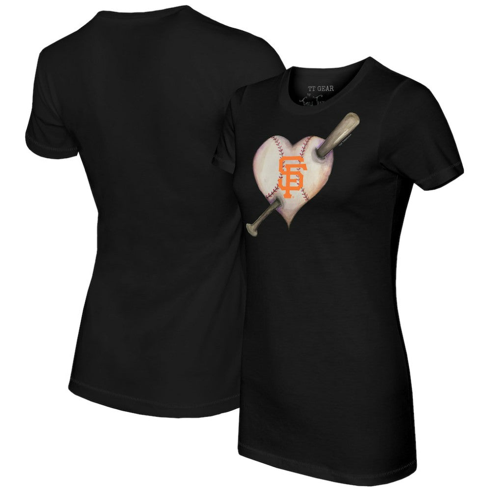 San Francisco Giants Tiny Turnip Women's Heart Bat T-Shirt - Black T-shirts