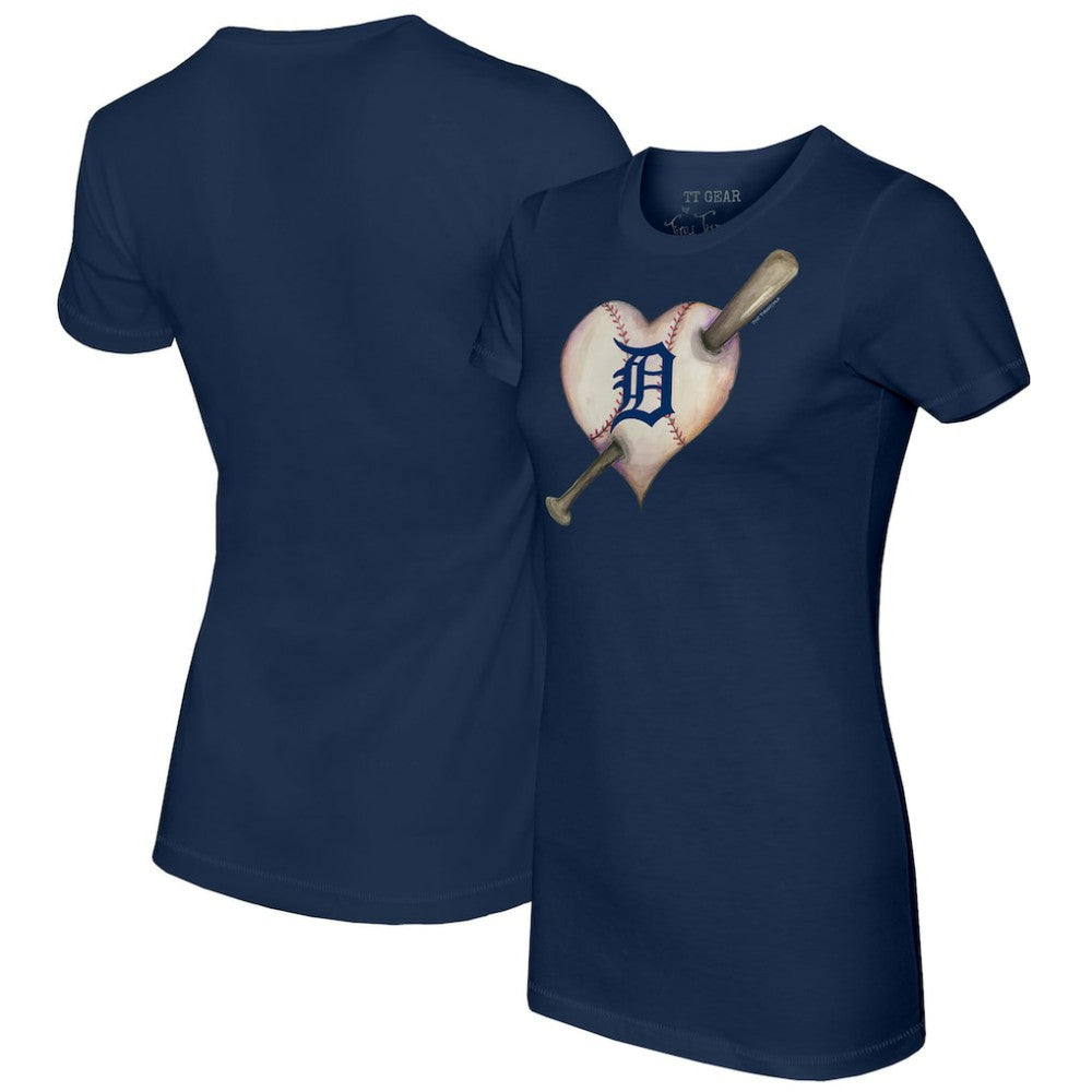 Detroit Tigers Tiny Turnip Women's Heart Bat T-Shirt - Navy T-shirts