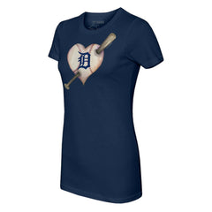 Detroit Tigers Tiny Turnip Women's Heart Bat T-Shirt - Navy T-shirts