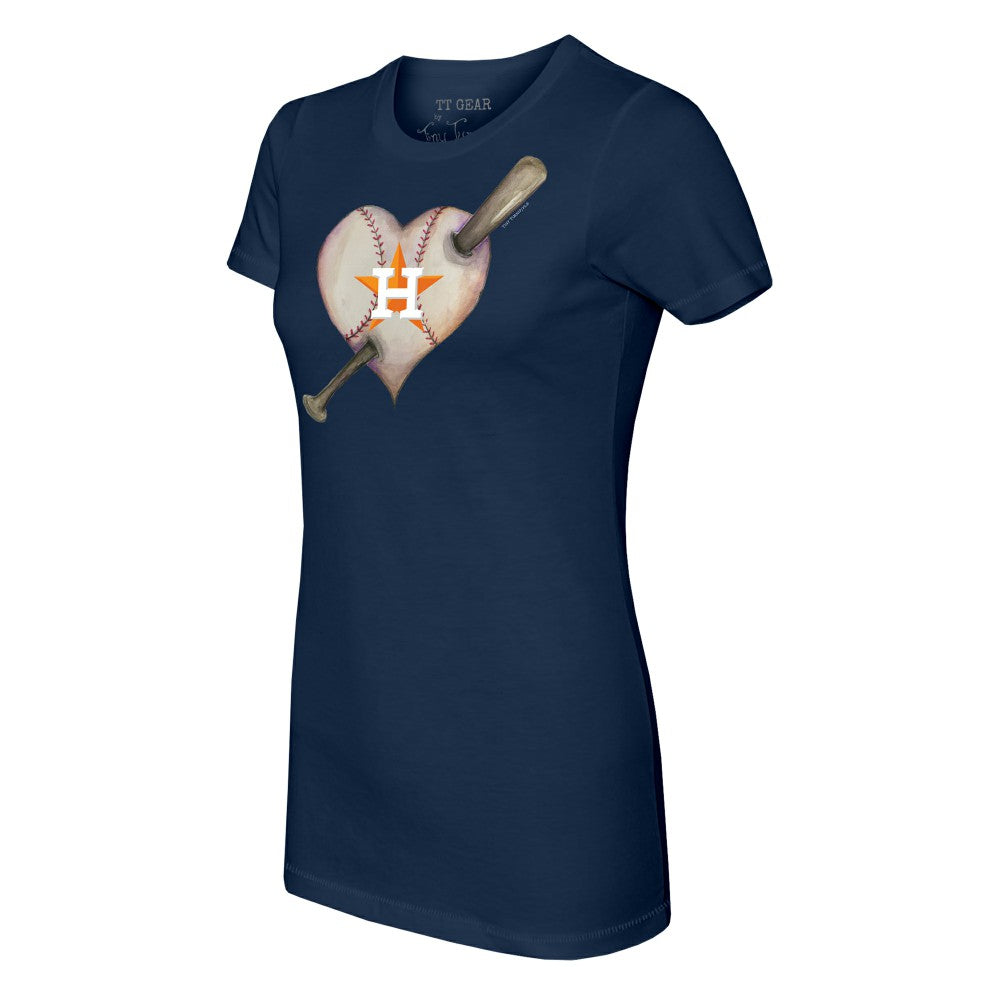 Houston Astros Tiny Turnip Women's Heart Bat T-Shirt - Navy T-shirts