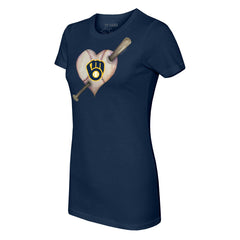 Milwaukee Brewers Tiny Turnip Women's Heart Bat T-Shirt - Navy T-shirts