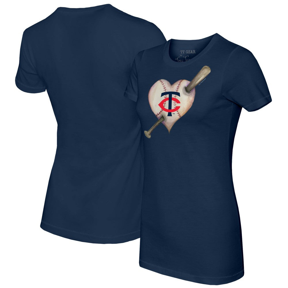 Minnesota Twins Tiny Turnip Women's Heart Bat T-Shirt - Navy T-shirts