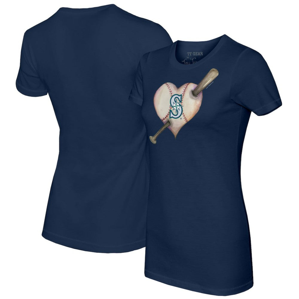 Seattle Mariners Tiny Turnip Women's Heart Bat T-Shirt - Navy T-shirts