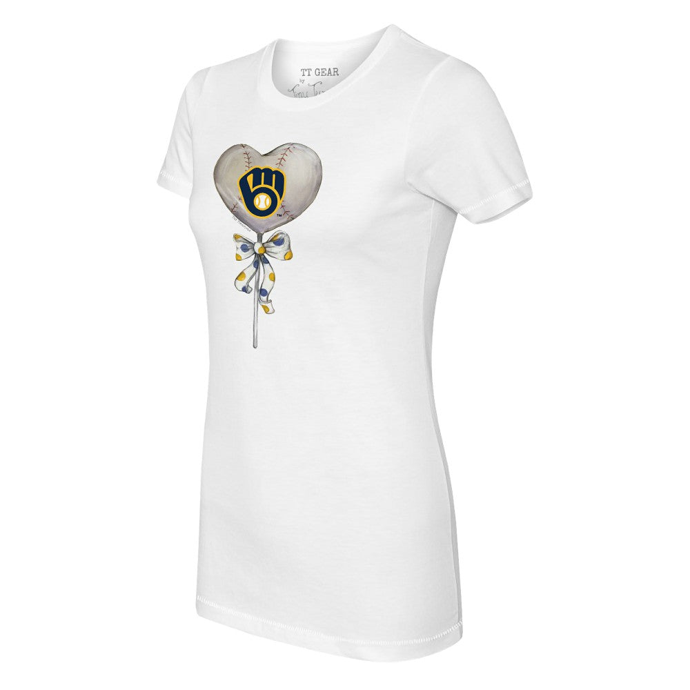 Milwaukee Brewers Tiny Turnip Women's Heart Lolly T-Shirt - White T-shirts