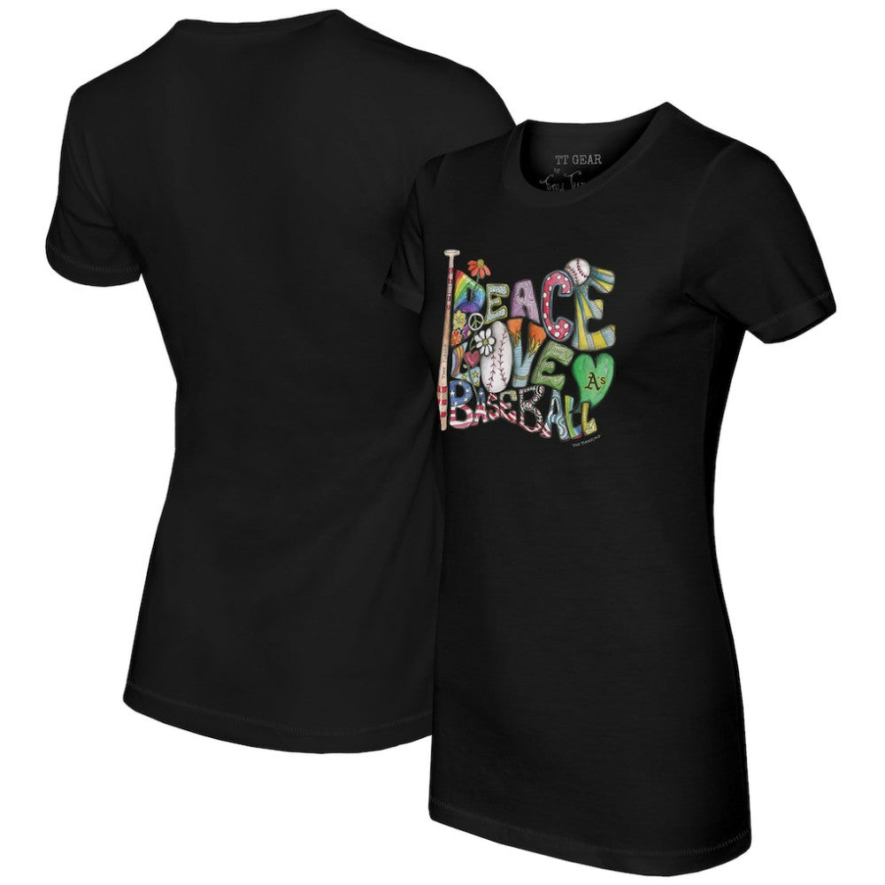 Athletics Tiny Turnip Women's Peace Love Baseball Fitted T-Shirt - Black T-shirts