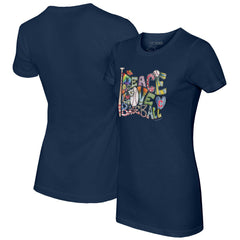 Cleveland Guardians Tiny Turnip Women's Peace Love Baseball Fitted T-Shirt - Navy T-shirts