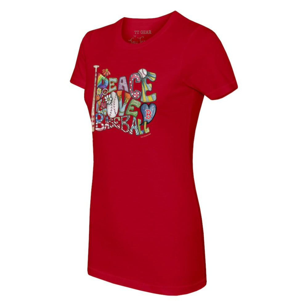 Boston Red Sox Tiny Turnip Women's Peace Love Baseball Fitted T-Shirt - Red T-shirts