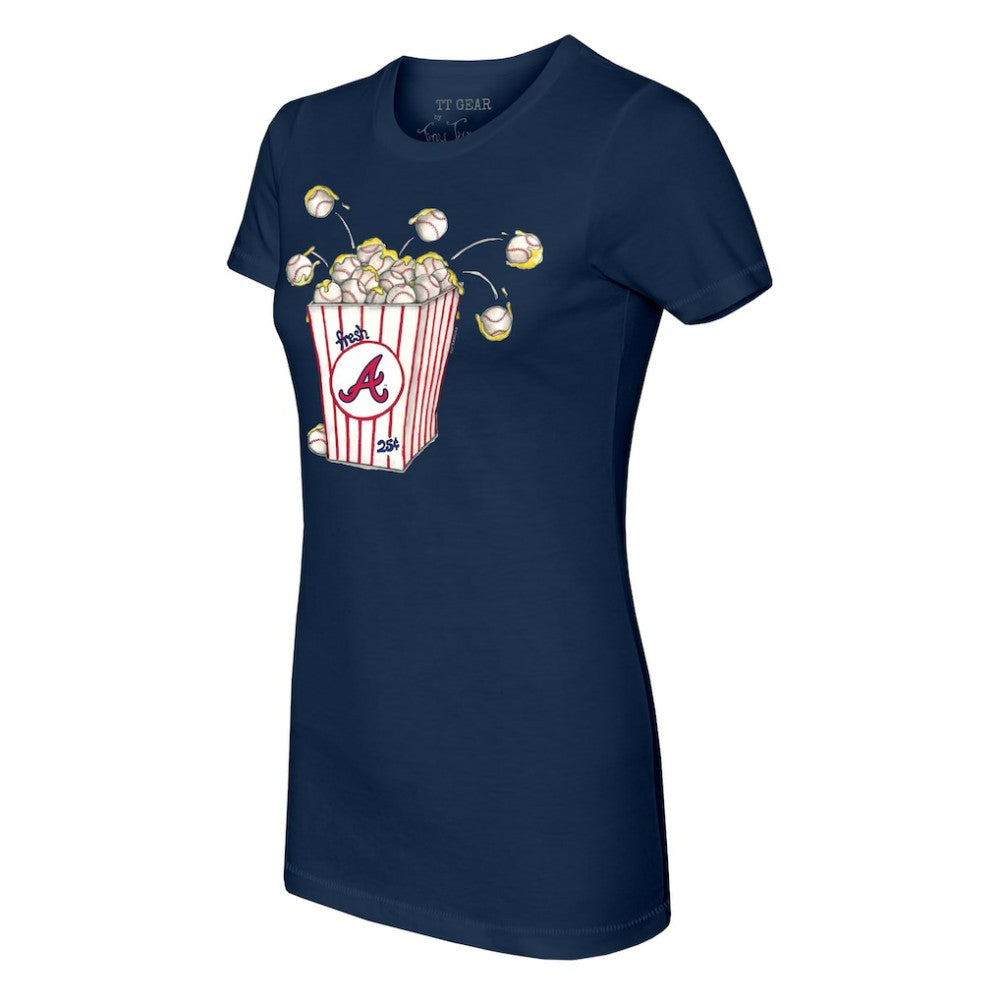 Atlanta Braves Tiny Turnip Women's Popcorn T-Shirt - Navy T-shirts