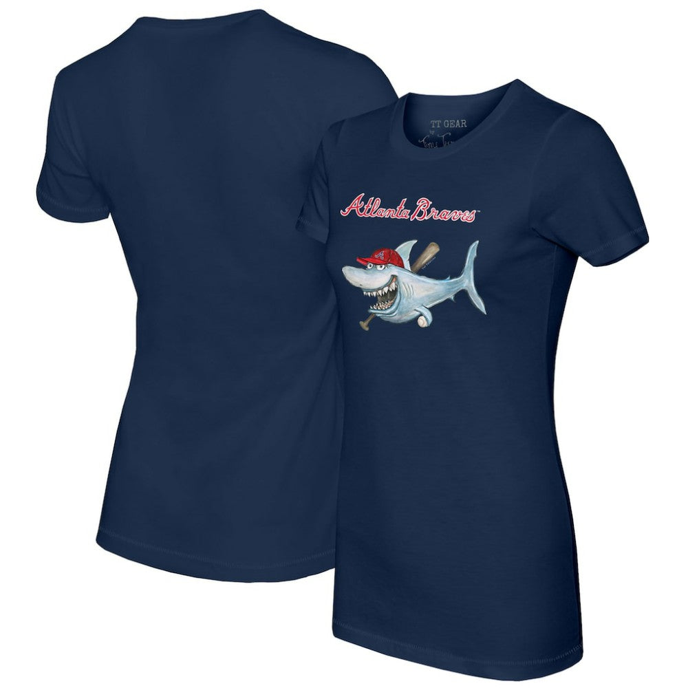 Atlanta Braves Tiny Turnip Women's Shark T-Shirt - Navy T-shirts
