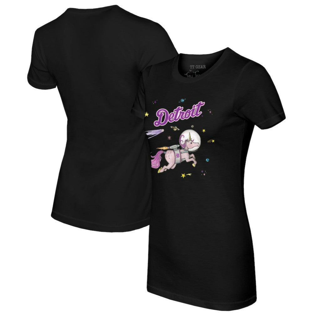 Detroit Tigers Tiny Turnip Women's Space Unicorn T-Shirt - Black T-shirts