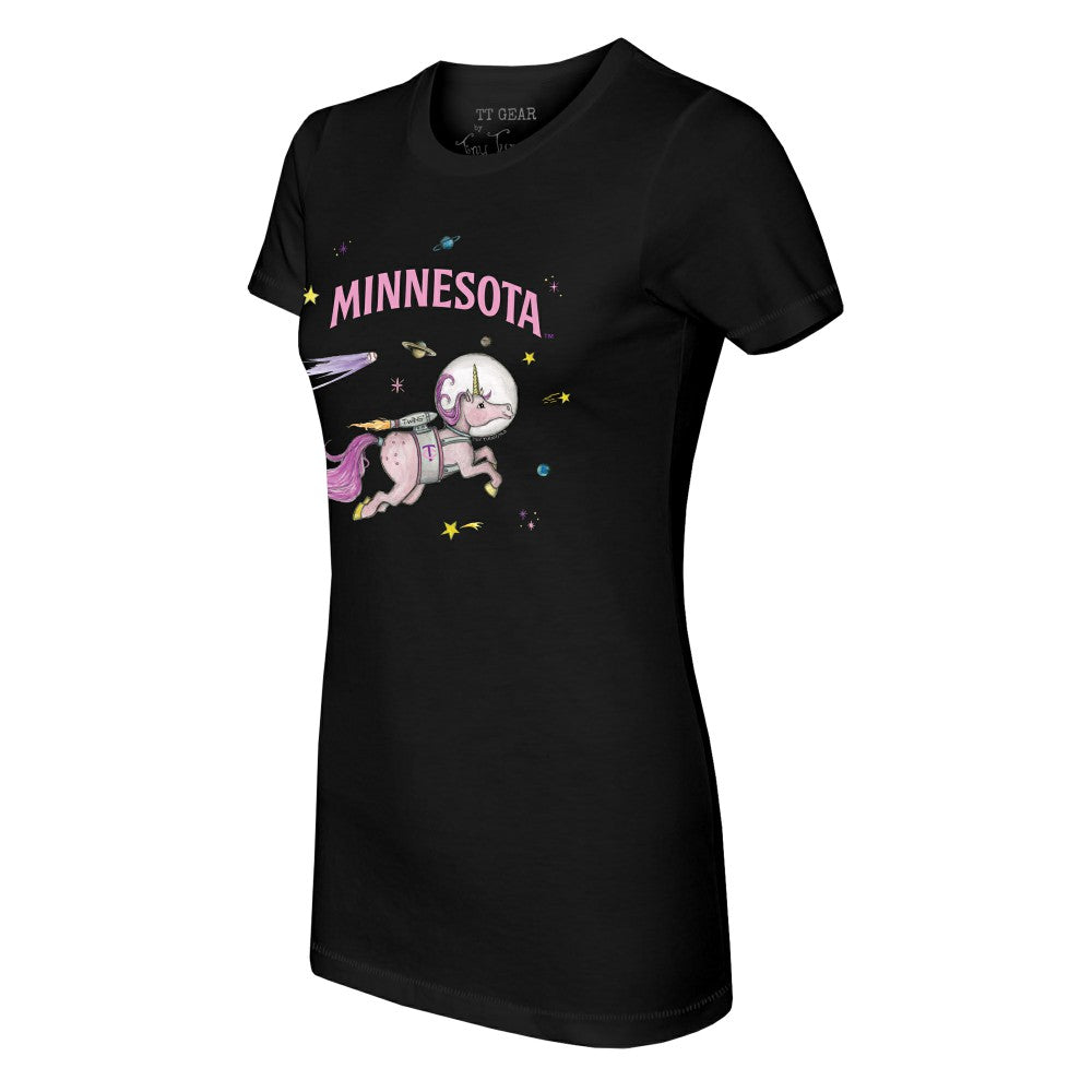 Minnesota Twins Tiny Turnip Women's Space Unicorn T-Shirt - Black T-shirts