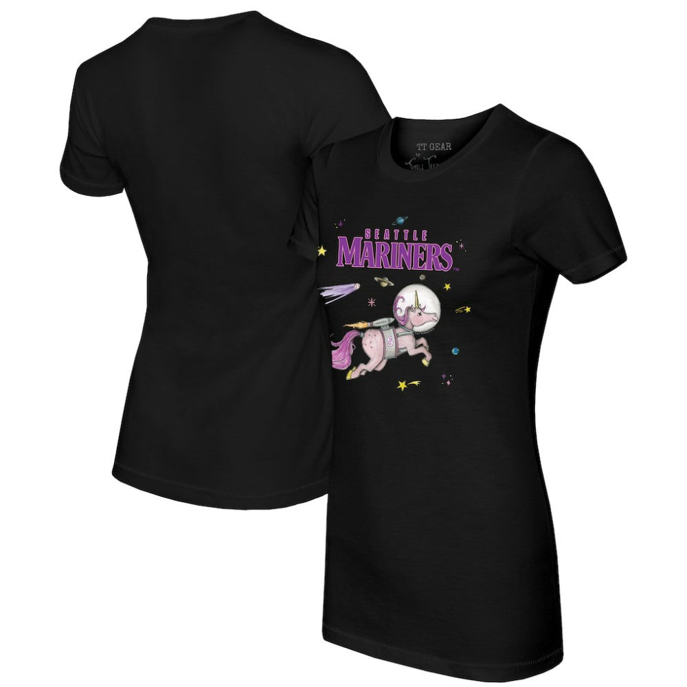 Seattle Mariners Tiny Turnip Women's Space Unicorn T-Shirt - Black T-shirts