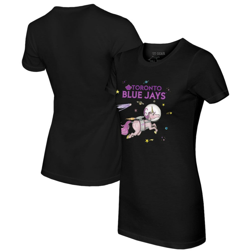 Toronto Blue Jays Tiny Turnip Women's Space Unicorn T-Shirt - Black T-shirts